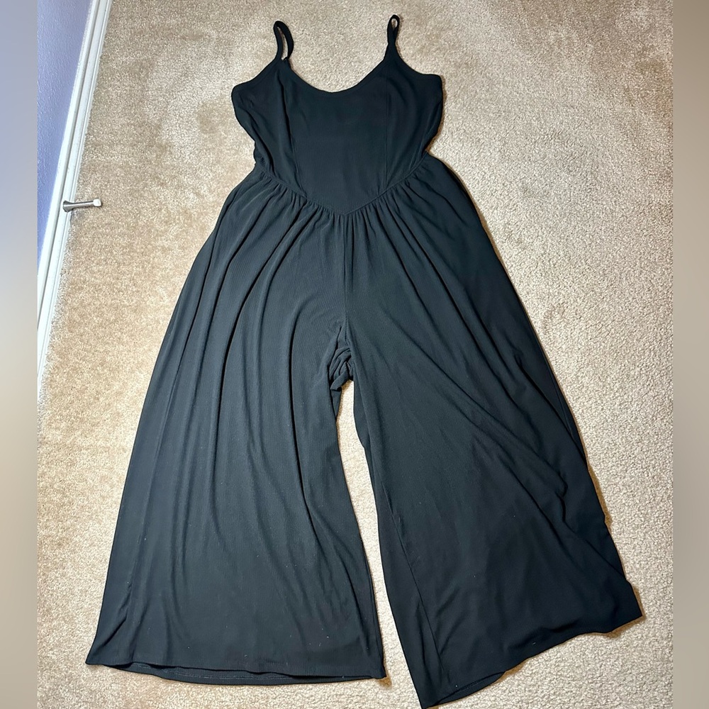 Torrid Super Soft Rib Wide Leg Jumpsuit, Sz 1, Black, EUC